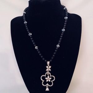 Beaded Black Floral Necklace